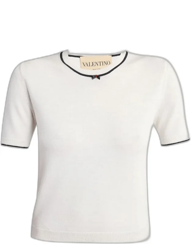 V-logo Bow Short-sleeve Wool Sweater