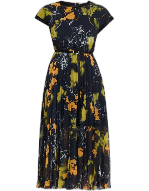 Floral Pleated Midi Dress