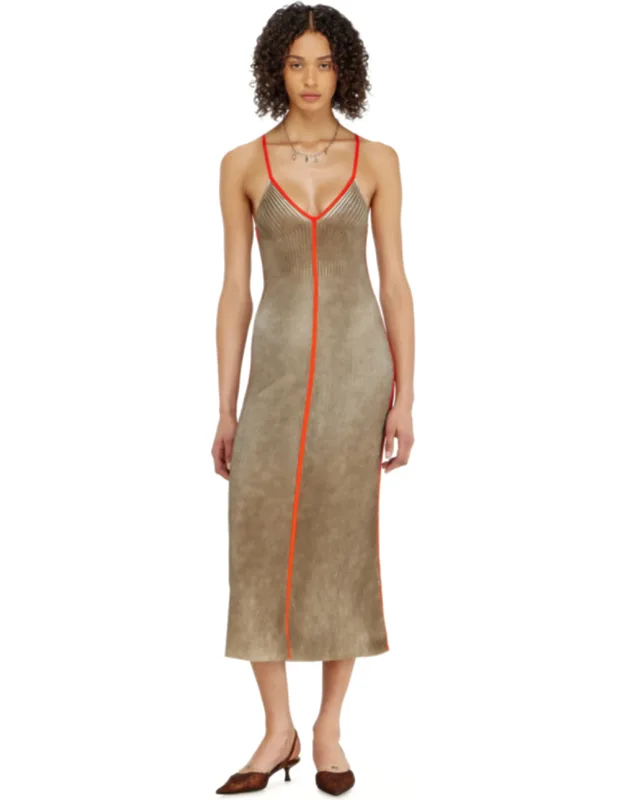 Rib-knit Midi Cami Dress With Contrast Bands