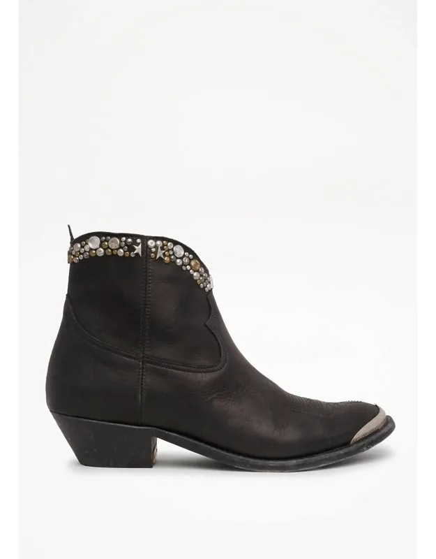 Young Leather Western Ankle Boots