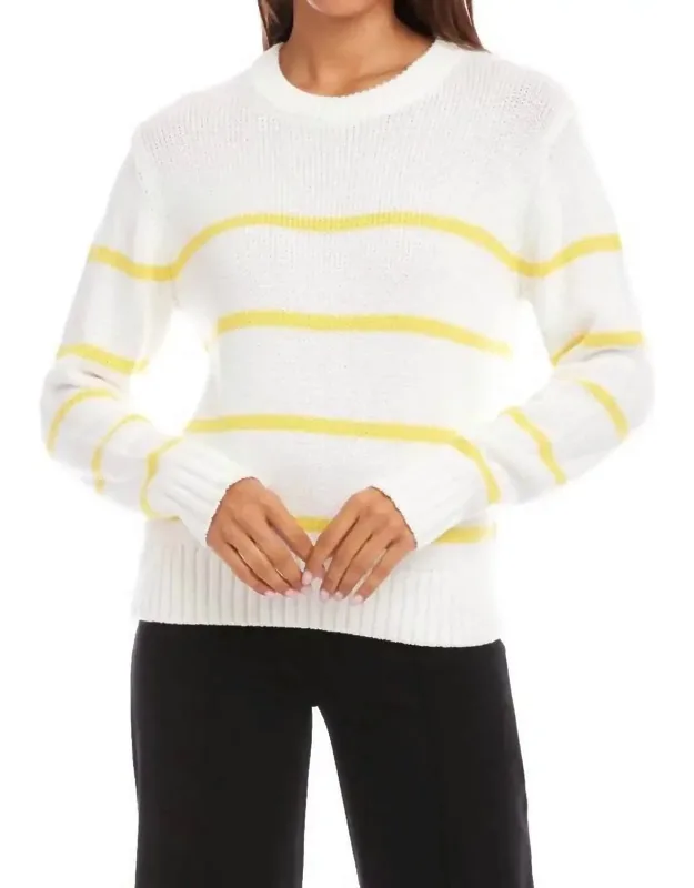 Stripe Crewneck Sweater With Lemon And Relaxed Fit