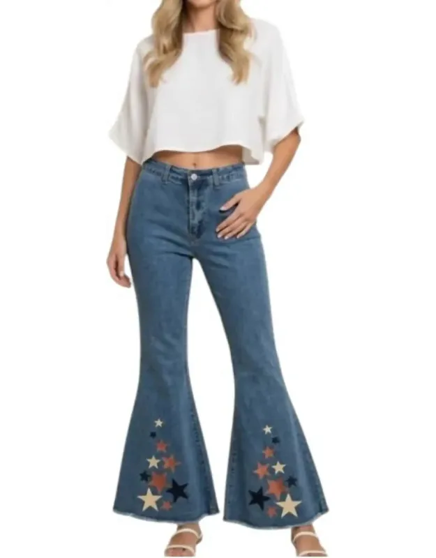 Star Print Bell Bottom Jeans