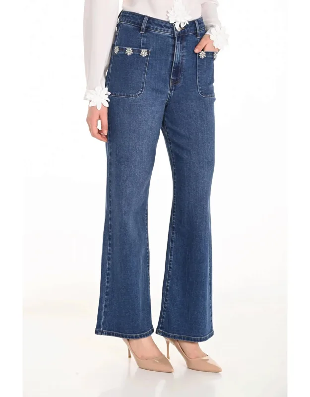 Fit And Flare Jeans With Jewel Embellishments