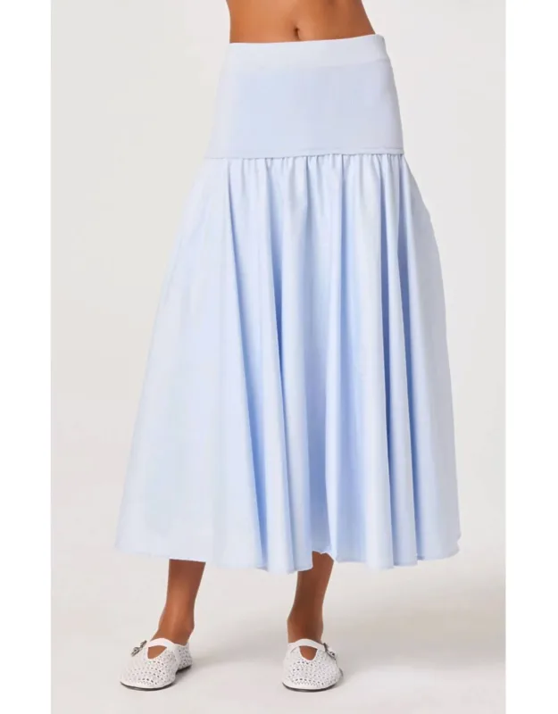 Mixed Media Drop-waist Midi Skirt