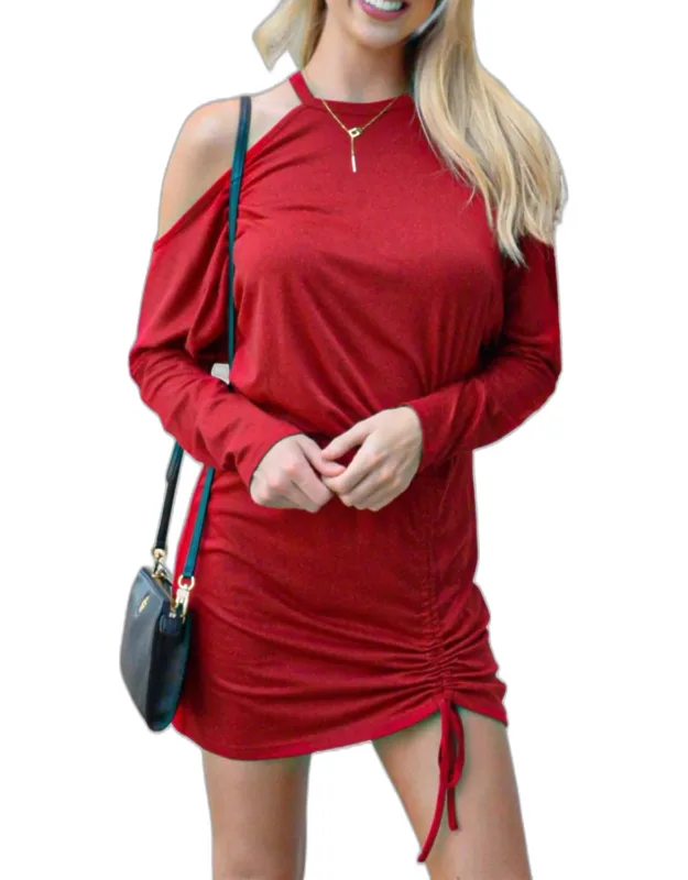 Cold-shoulder Ruched Knit Mini Dress