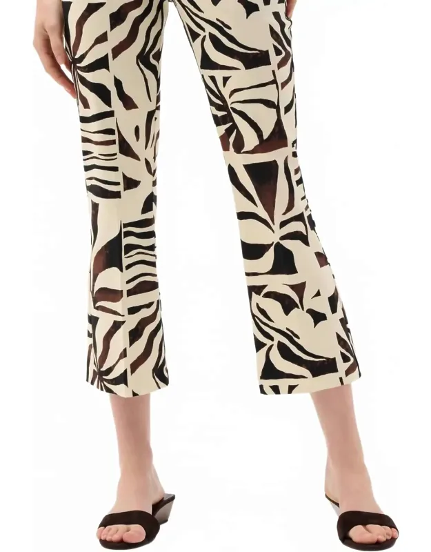 Tropical Print Flared Pull-on Pants
