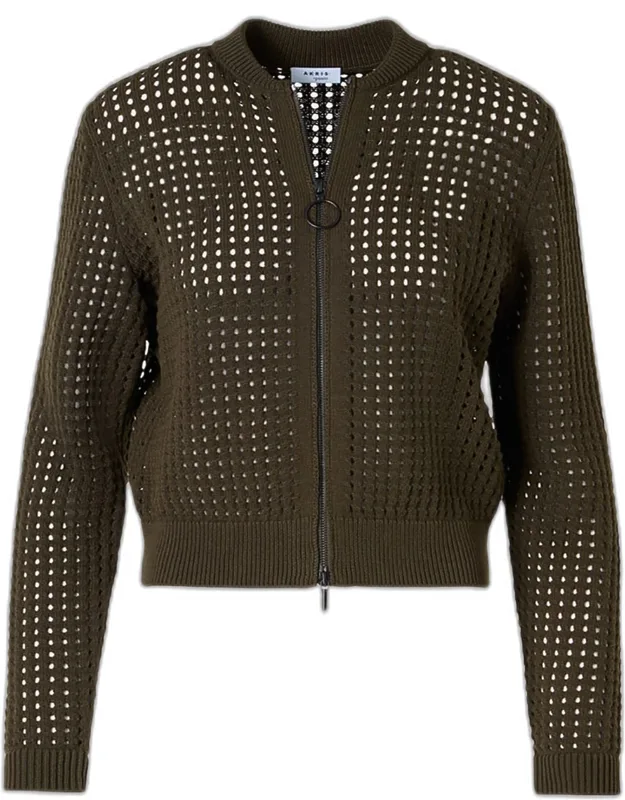 Chunky Cotton Mesh Zip Bomber Cardigan