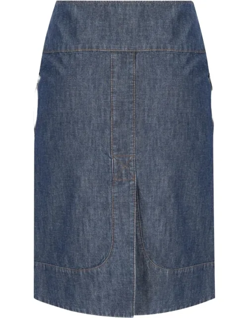 Zip-fastening Leather-detail Denim Skirt