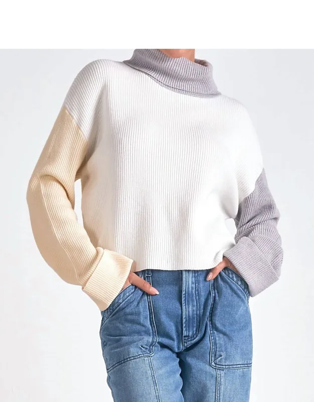 Boxy Colorblock Turtleneck Sweater