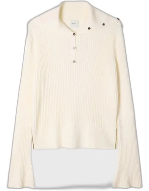 Ribbed Knit Sailor-collar Button Sweater