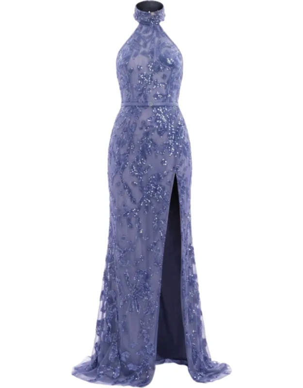 Halter Neck Embroidered Tulle Dress