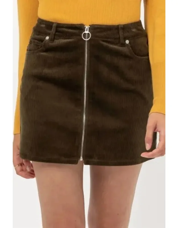 Corduroy Zipper Front Skirt