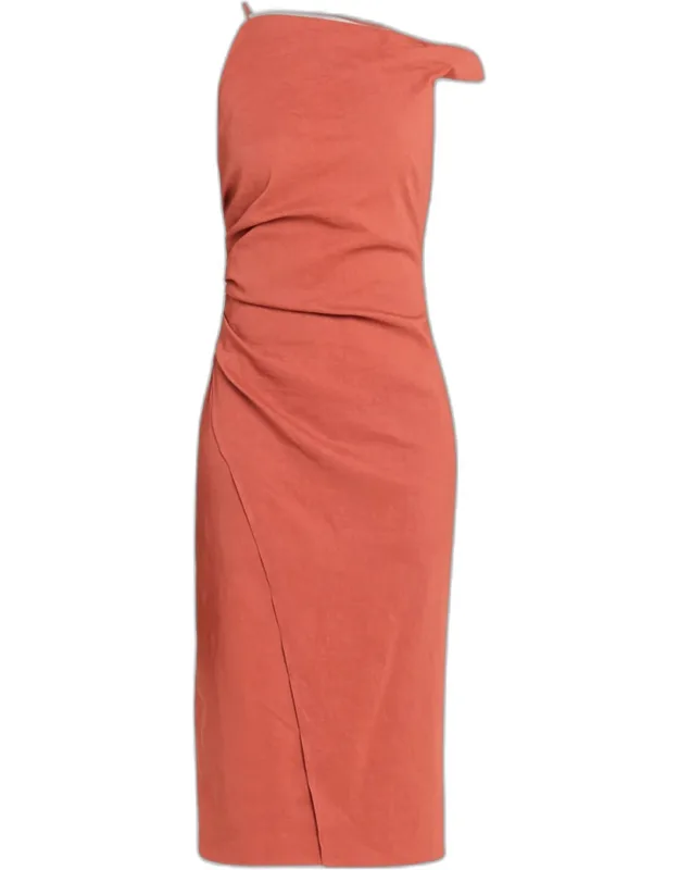 Draped Linen-blend Midi Dress