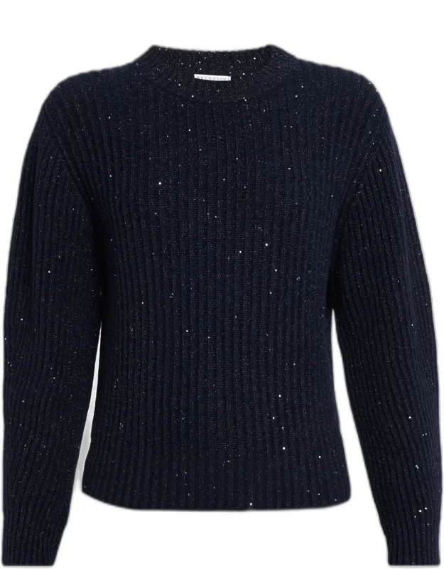 Cashmere-wool Micro Sequin Ribbed Sweater