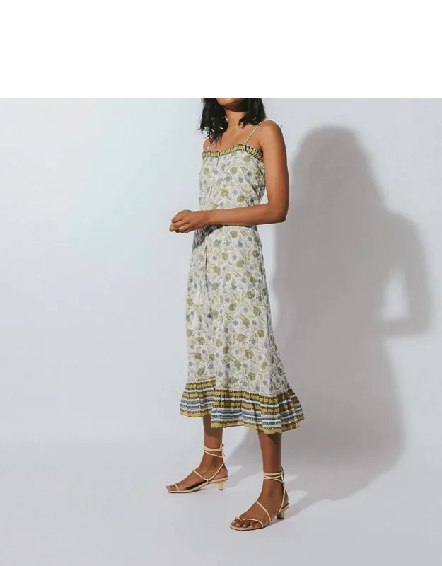 Midi Dress In Floral Polka Block Print