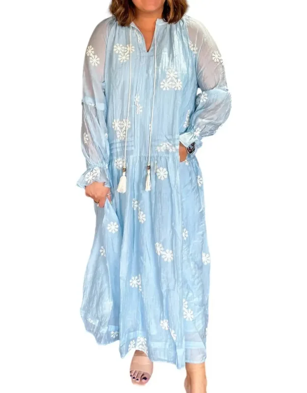 Embroidered Long Sleeve Maxi Dress