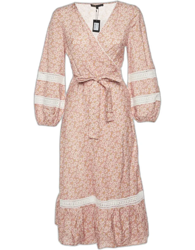 Multicolor Floral Print Linen Blend Wrap Midi Dress
