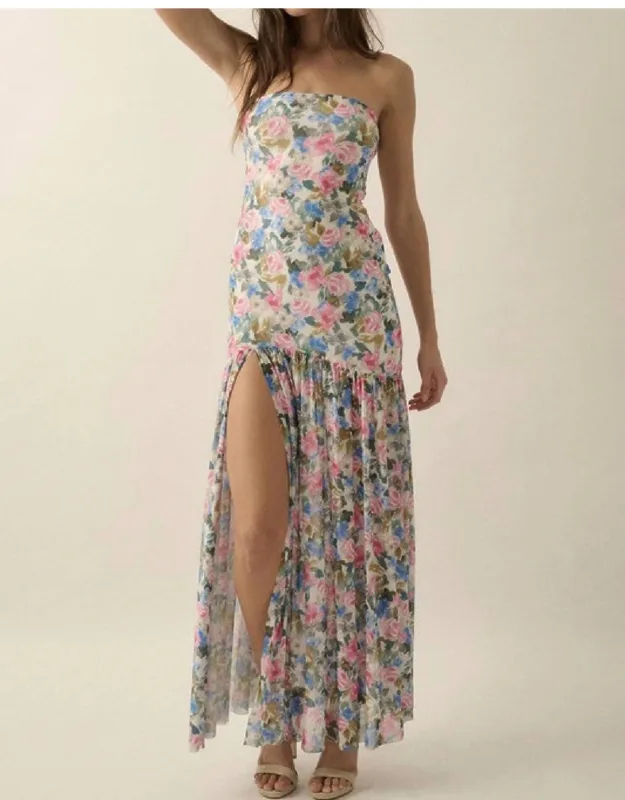 Mesh Strapless Maxi Dress