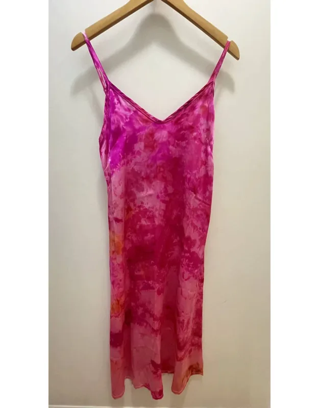 Silk Fanny Midi Dress - Sophisticated Slip Silhouette With Spaghetti Straps And Elegant Tie-dye Pattern
