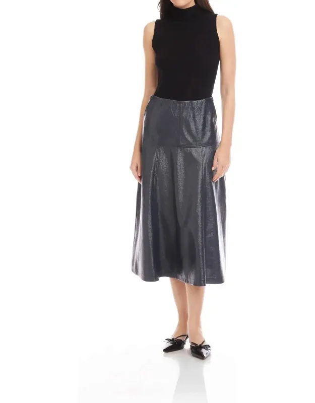 Faux Patent Leather Midi Skirt