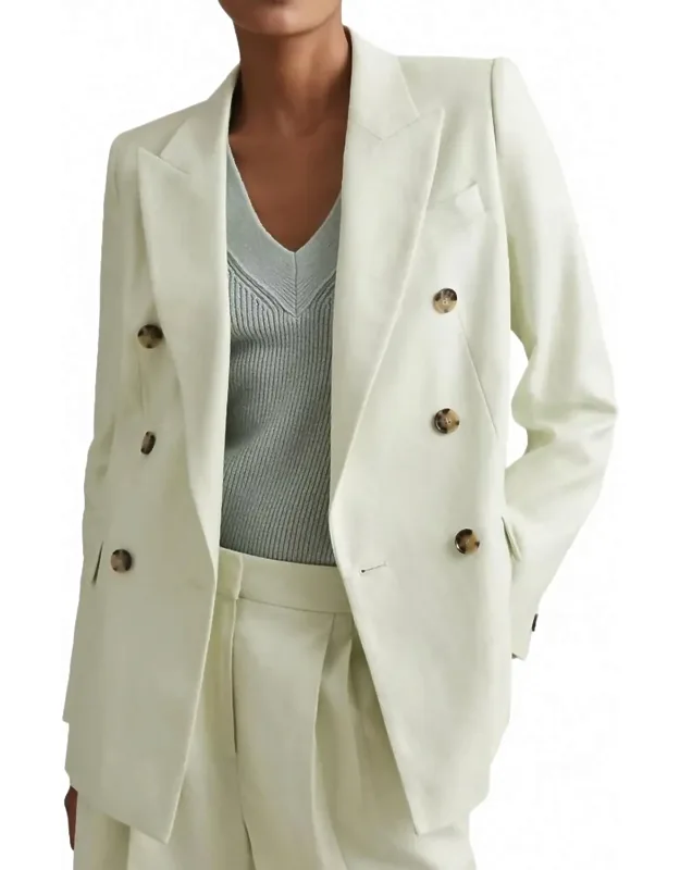 Double Breasted Linen Blend Suit Blazer