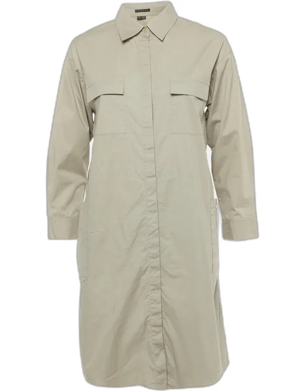 Cotton Belted Long Sleeve Utility Shirt Dress