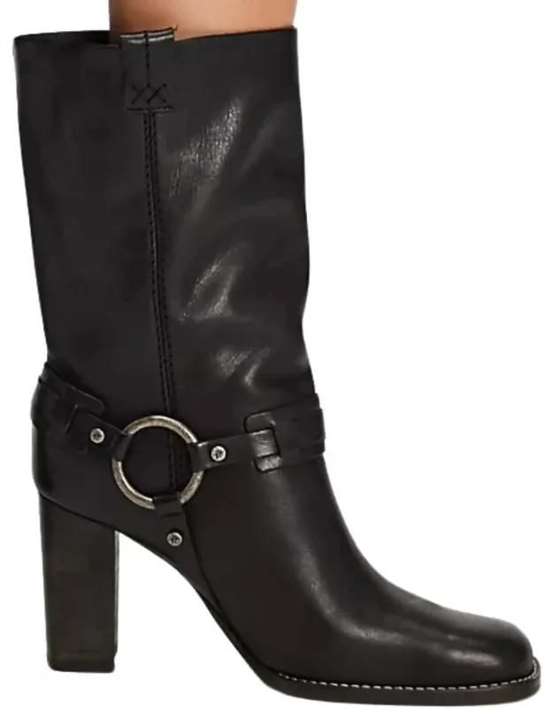 Hayden Harness Boots With Metal Buckle Detail And Stacked Heel