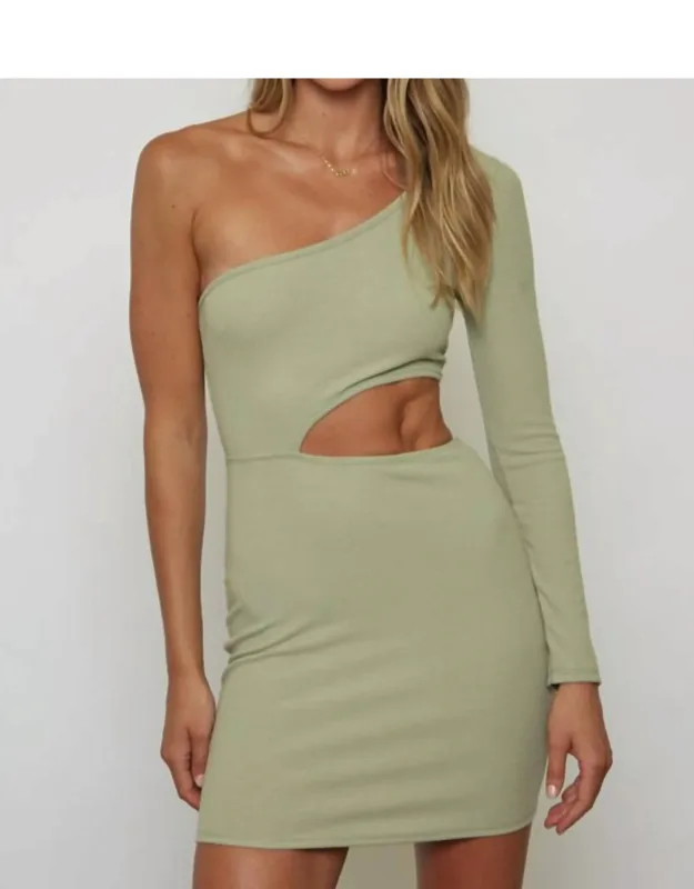 One Shoulder Waist Cut Out Ribbed Mini Dress
