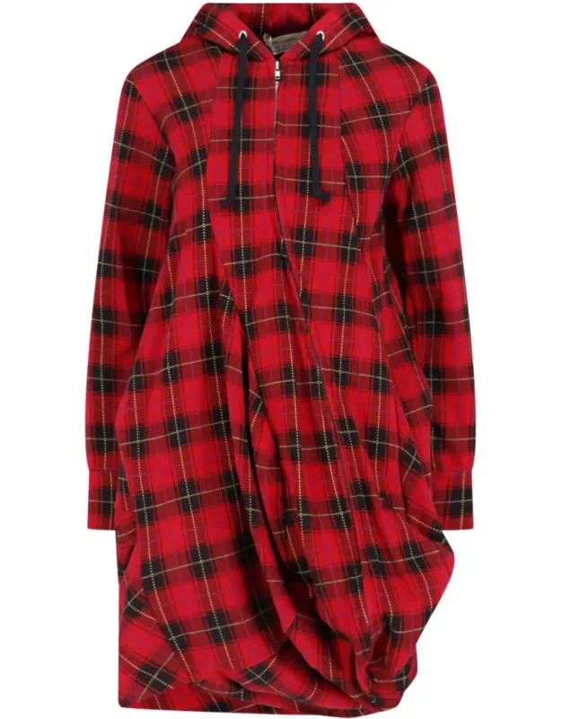 Plaid Draped Hooded Dress