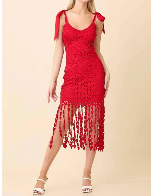 Shoulder Strap Tie With Heart Lace Fringe Dress