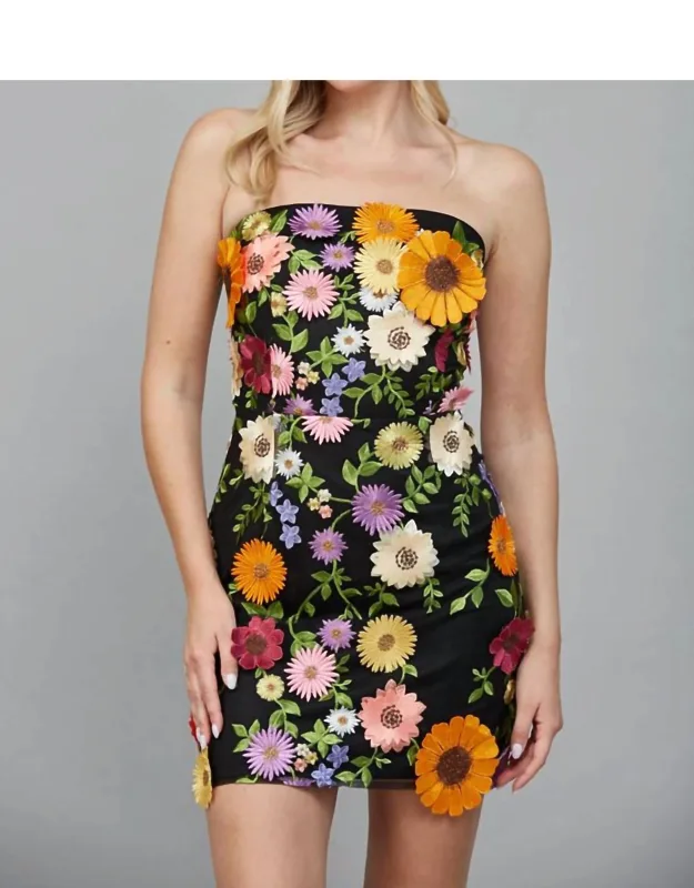 All Over Flower Appliqué Strapless Dress