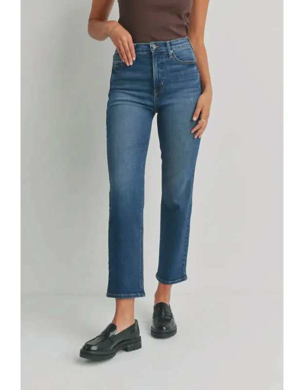 High Rise Crop Straight Denim Pants