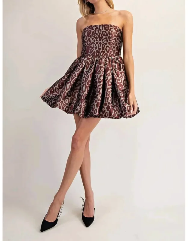 Leopard Strapless Bubble Hem Dress