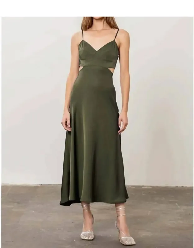Satin Waist Cutout Smocked Back V-neck Sleeveless Dress