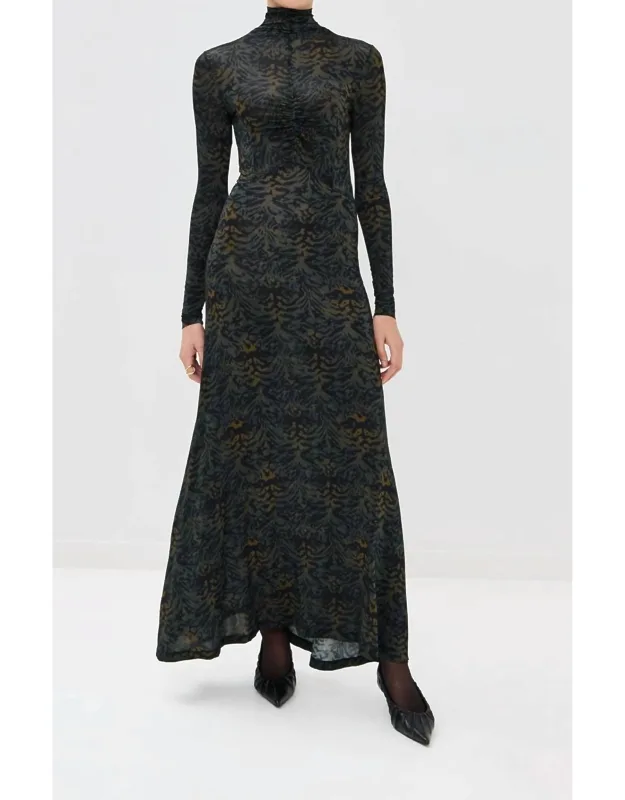 Koa Jersey Ruched Front Turtleneck Dress