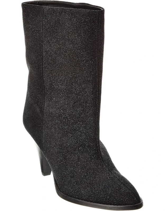 Rouxa Leather Boot In Black Glitter With Lightly Padded Insole