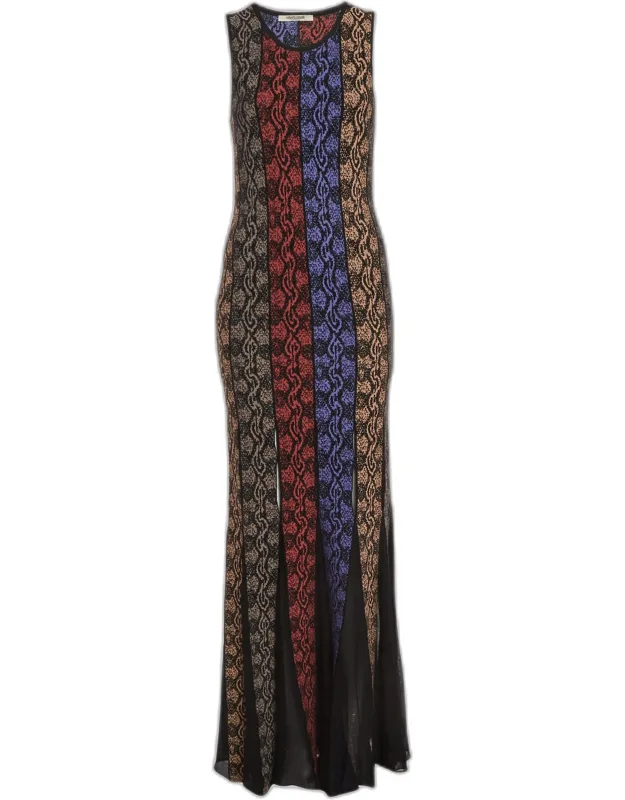 Multicolor Panelled Knit Sleeveless Maxi Dress