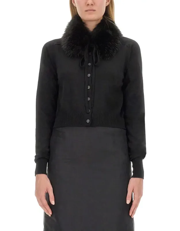 Cropped Cardigan With Plush Fur Collar