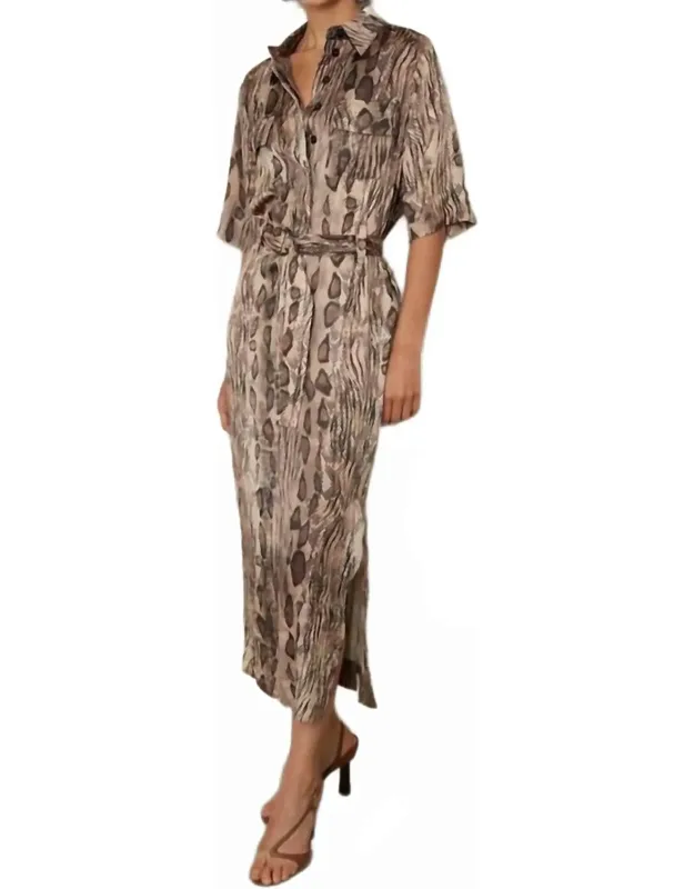 Printed Satin Midi Dress