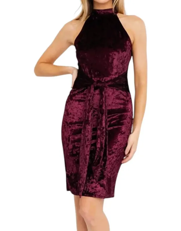 Crushed Velvet Halter Dress