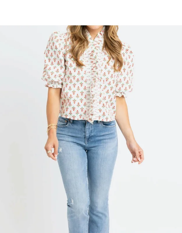 Sweet Bloom Digital Floral Ruffle Puff Sleeve Top