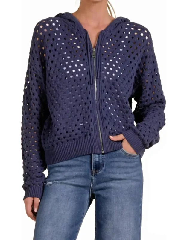 Collette Crochet Zip Hoodie Sweater