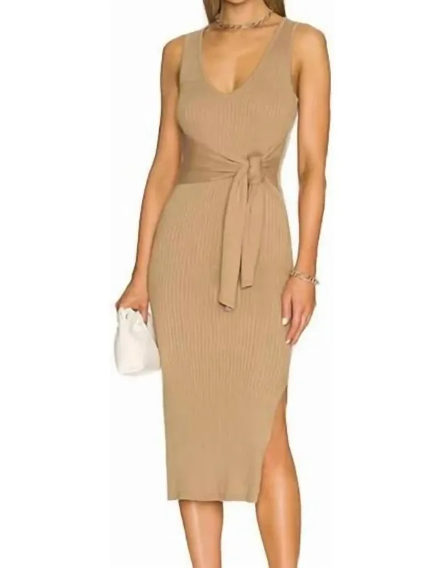 Rib Knit Tie Midi Dress
