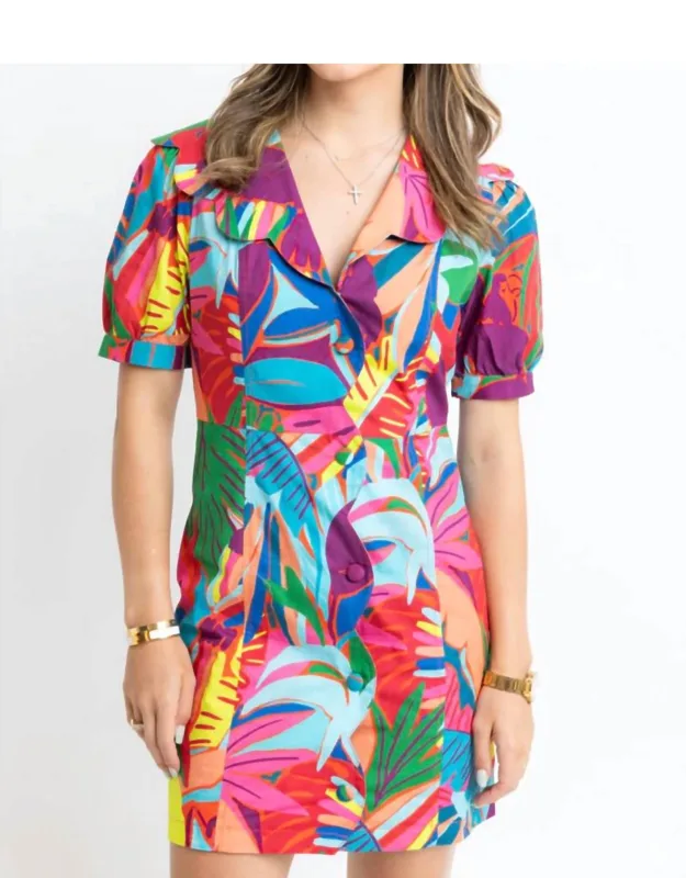 Birds Of Paradise Scallop Collar Puff Sleeve Dress