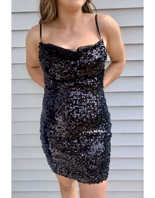Sequin Cowl Neck Mini Dress