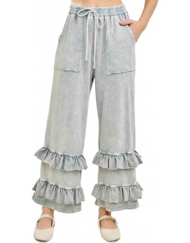 Mineral Washed Double Ruffle Boho Princess Pants