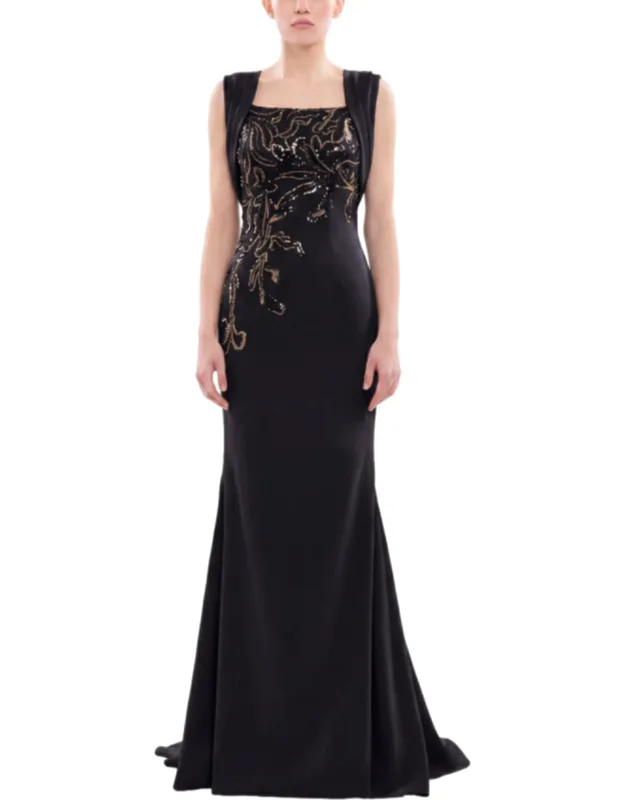 Embellished Long Crepe Dress