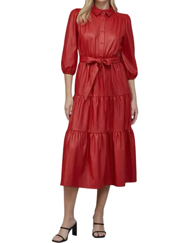Faux Leather Tiered Midi Dress