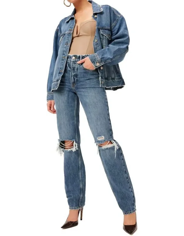 90's High Rise Destroyed Straight Leg Jeans