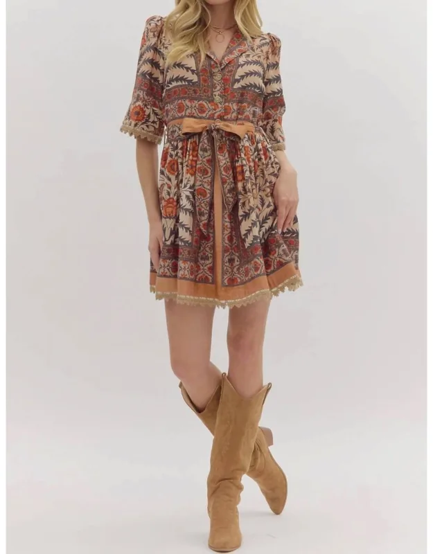 Botanical Puff Sleeve Mini Dress